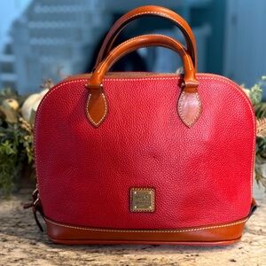 Dooney & Bourke Pebble Grain Zip Zip Satchel Red Leather with Tan Trim 12” X 9”
